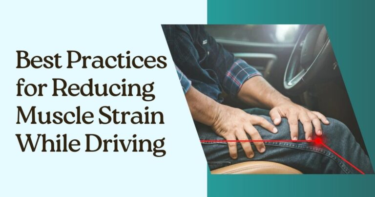 Man experiencing muscle strain while driving, highlighting right leg discomfort from poor driving posture.
