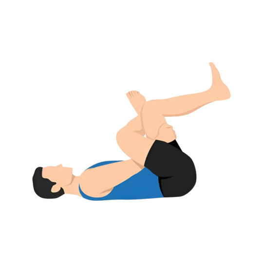 Illustration of a person performing the figure-4 stretch to release hip tension and correct uneven hips.